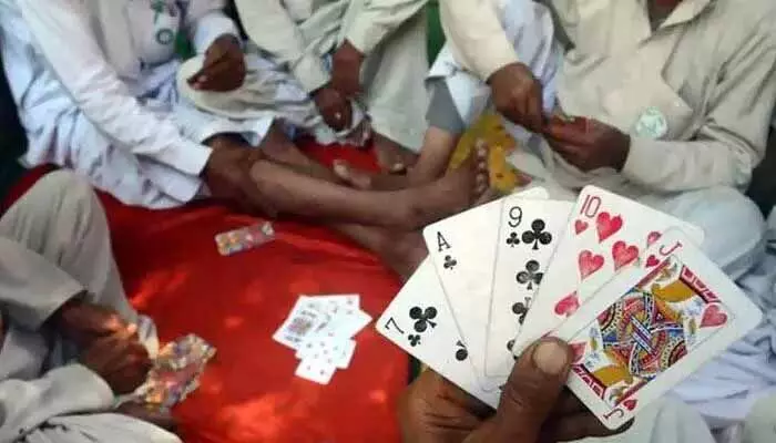7 people caught gambling in Bizanpalli; Rs.20,000 cash, 2 bikes, an auto, and 7 phones seized by police.