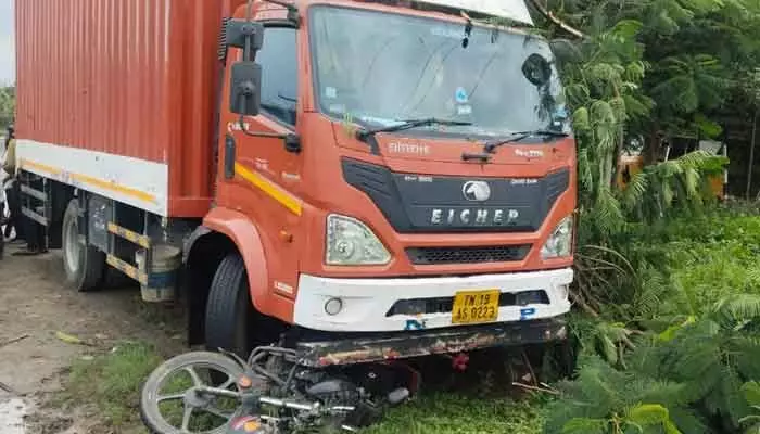 DCM collides with bike on Vemulapalli-Narketpalli road; injured rider shifted to Miryalaguda hospital.