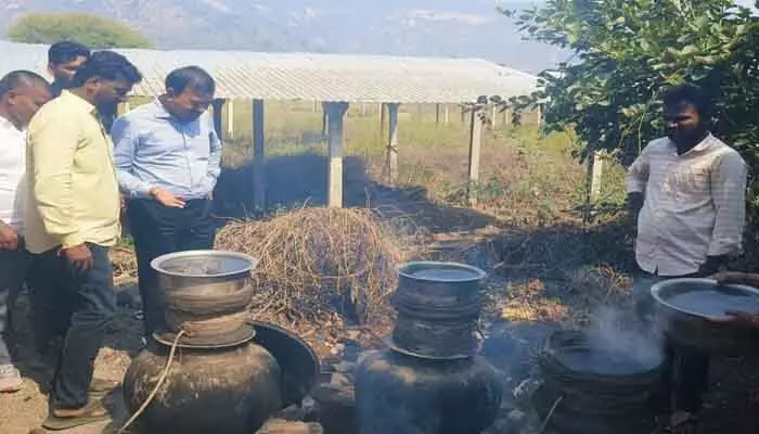 Following Marlapadu flood in Achampet, authorities destroyed illegal local liquor production and warned against future violations.