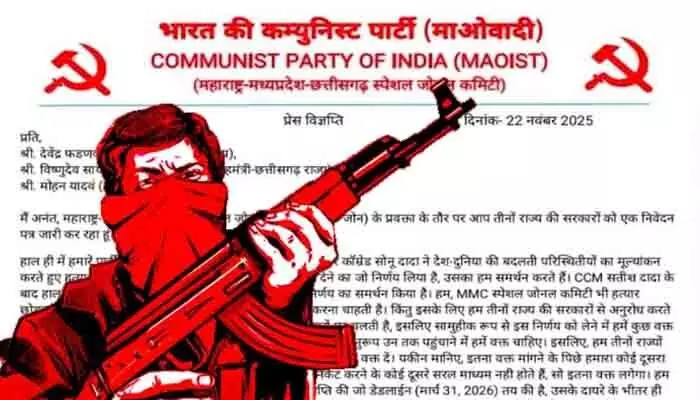 Maoists in Maharashtra, MP & Chhattisgarh temporarily halt armed activities, request time until Feb 15, 2026, to announce arms surrender.